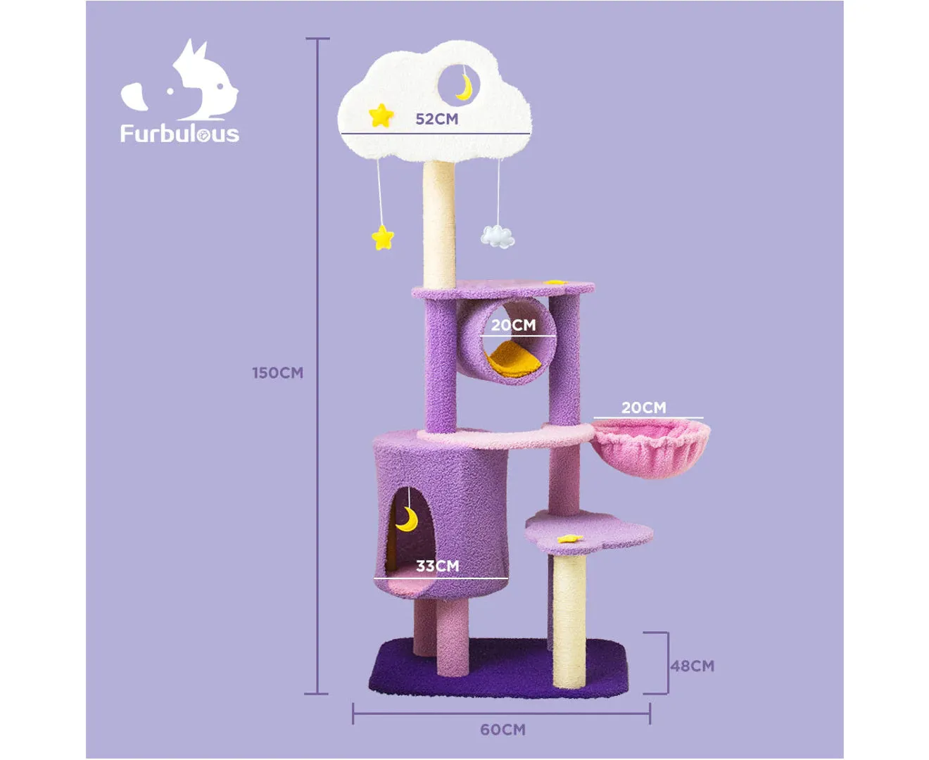 1.5m Cat Tree Scratching Post and Adventure Cat Tower - Star and Moon