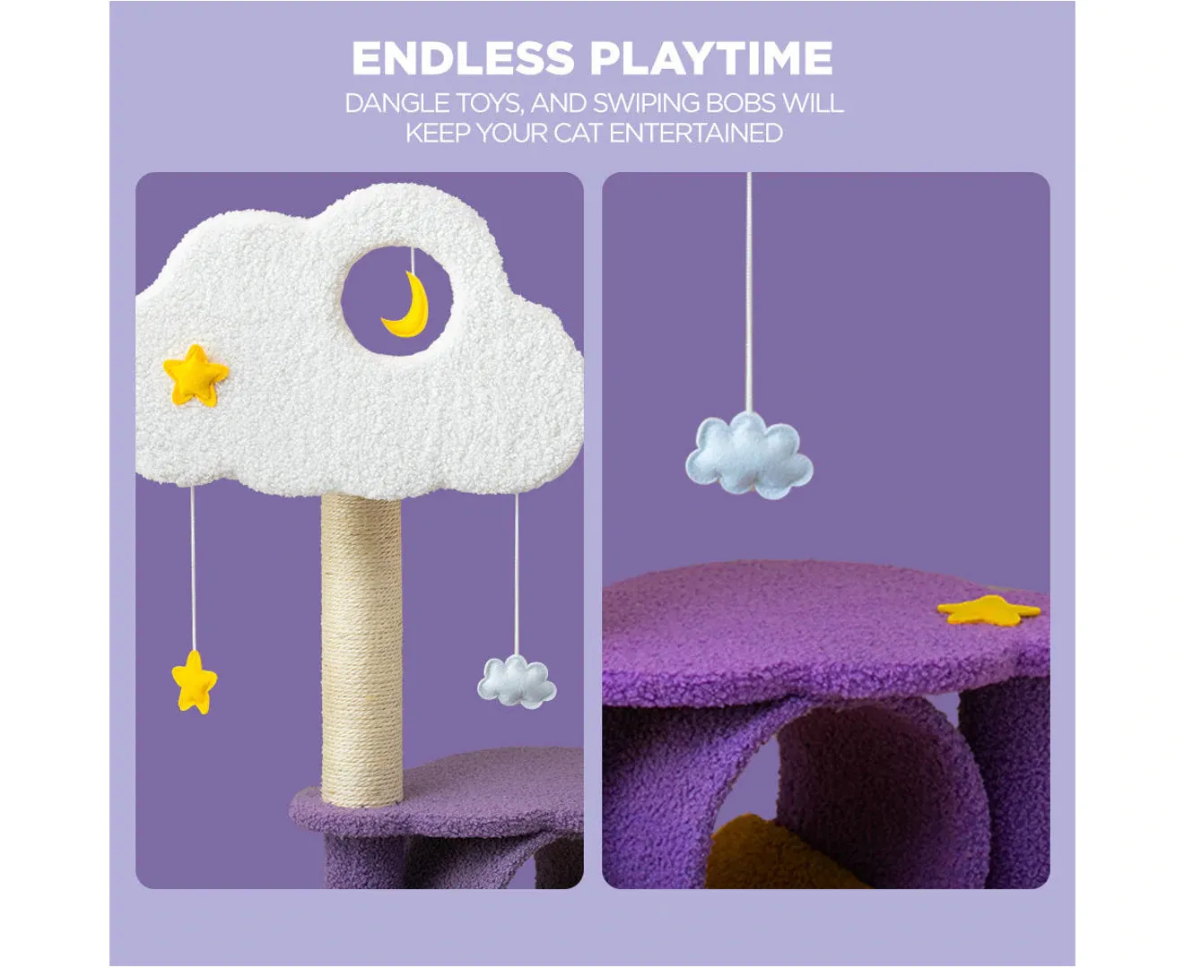 1.5m Cat Tree Scratching Post and Adventure Cat Tower - Star and Moon