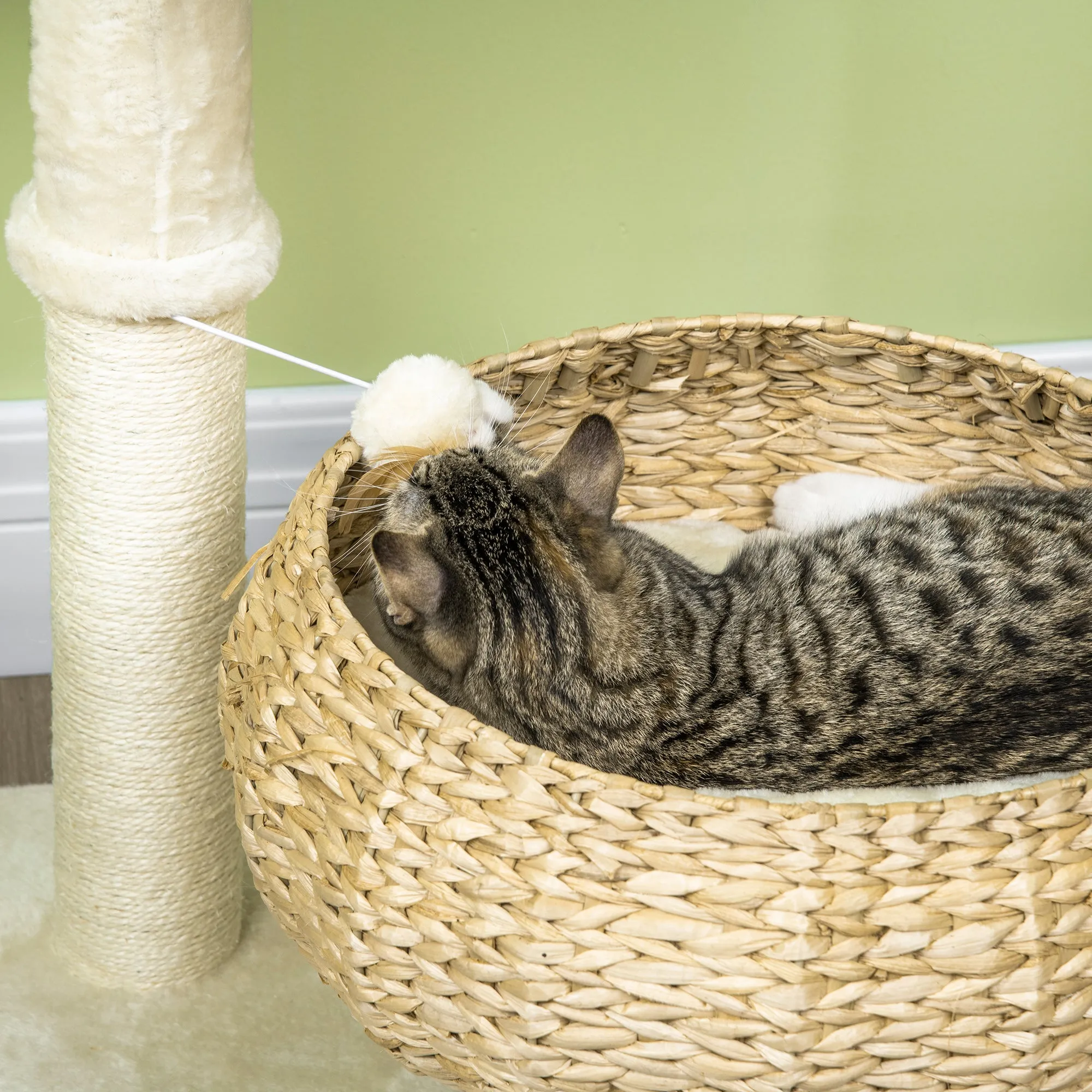 72cm Cat Tree, Kitty Activity Center, Cat Climbing Toy, Cat Tower with 2 Cattail Beds Ball Toy Sisal Scratching Post, Beige