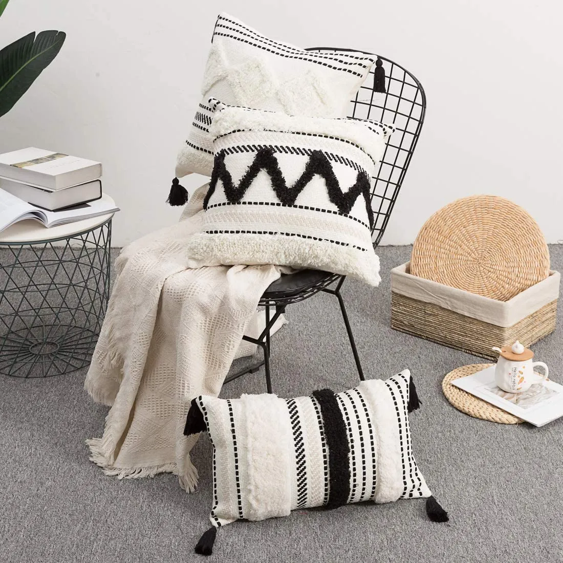 Boho Stripe Lumbar Tufted Pillows