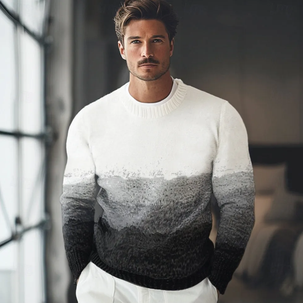 Crew Neck Gradient Pullover Sweater