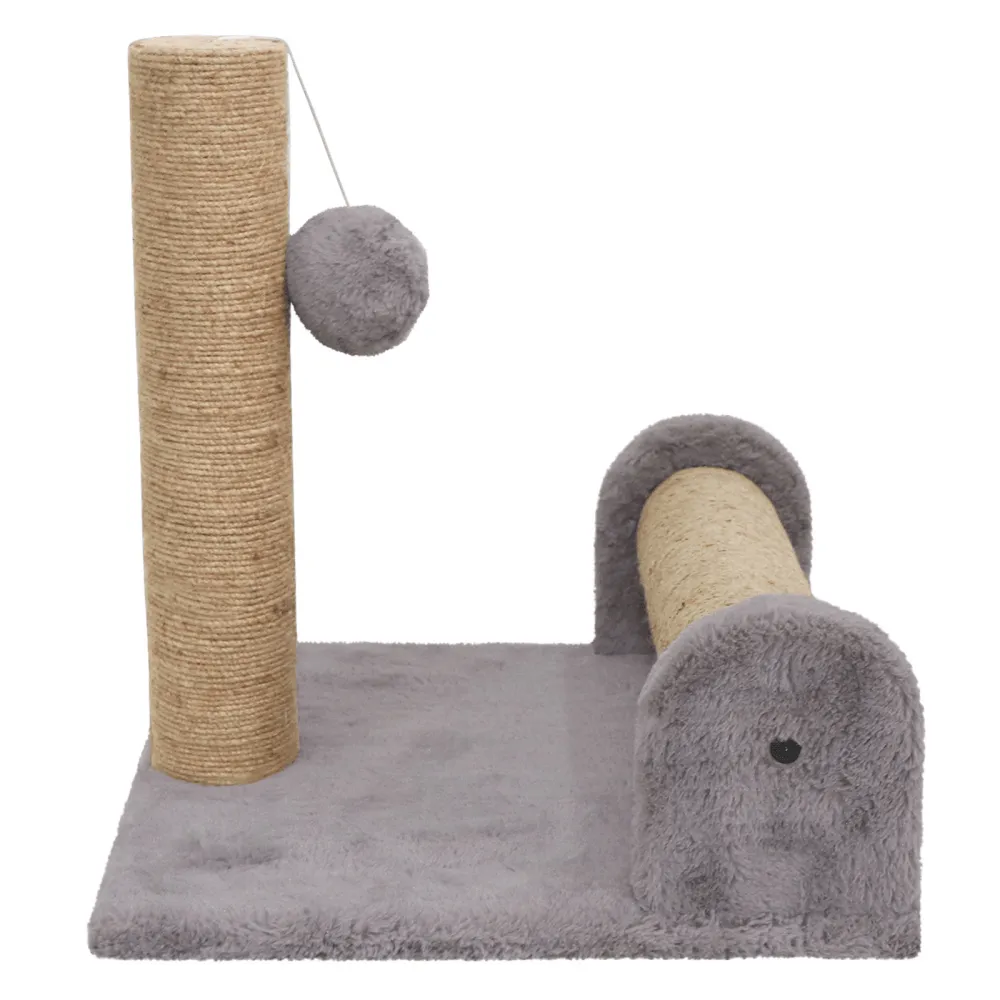 Hiputee Soft Fur Activity Cat Dual Scratching Playing Post for Cats Natural Sisal Rope (Grey)