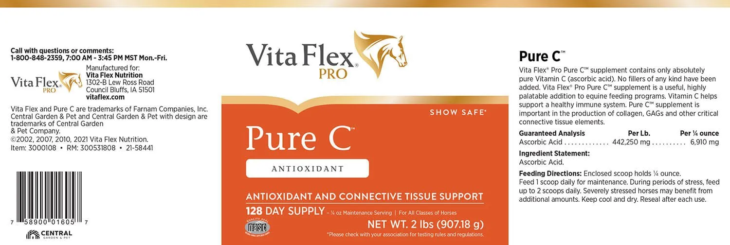 Vita Flex Pure C Premium Quality Vitamin C for Horses, 128 Day Supply