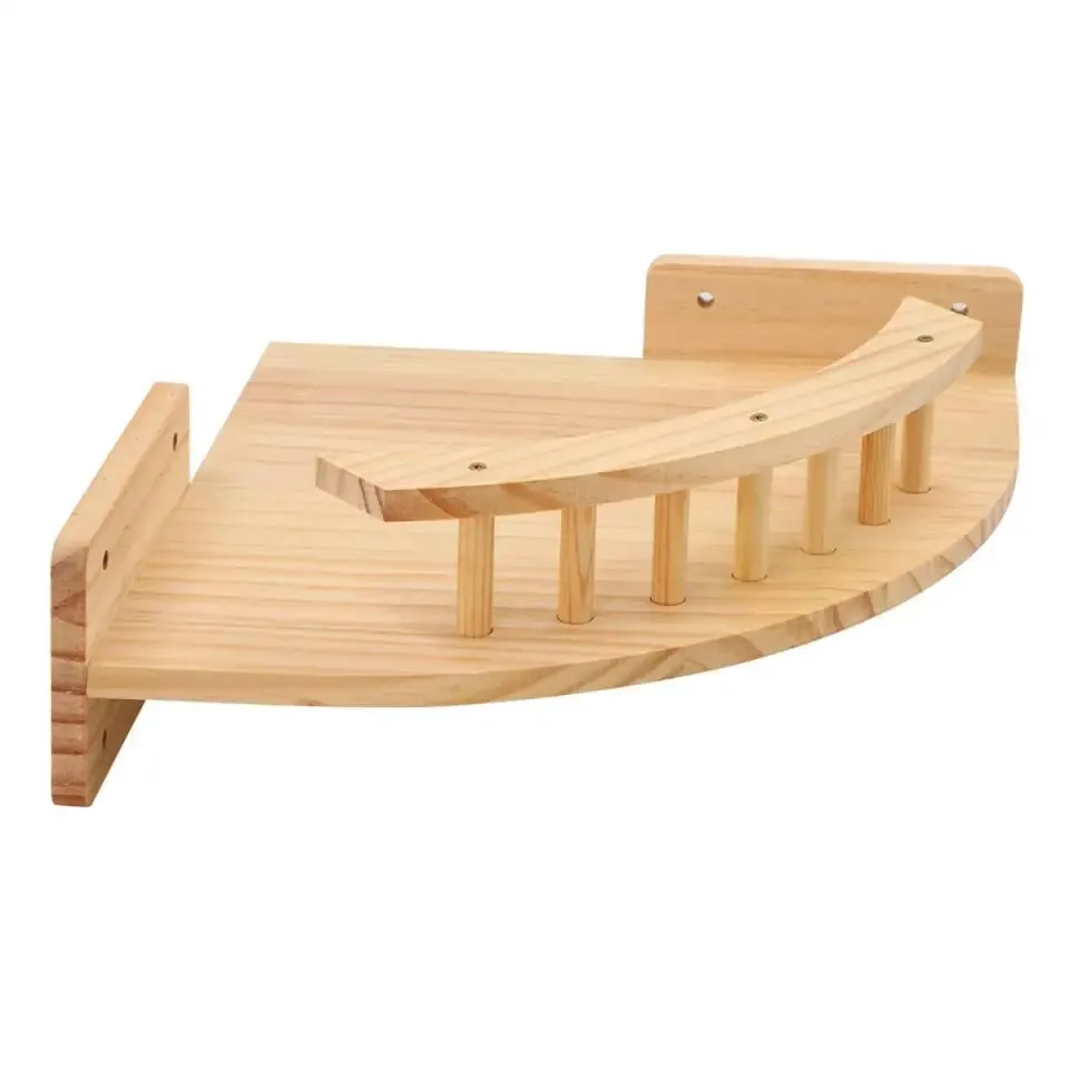 Wall-Mounted Wooden Cat Climbing Shelves - Four-Step Stair with Hammock