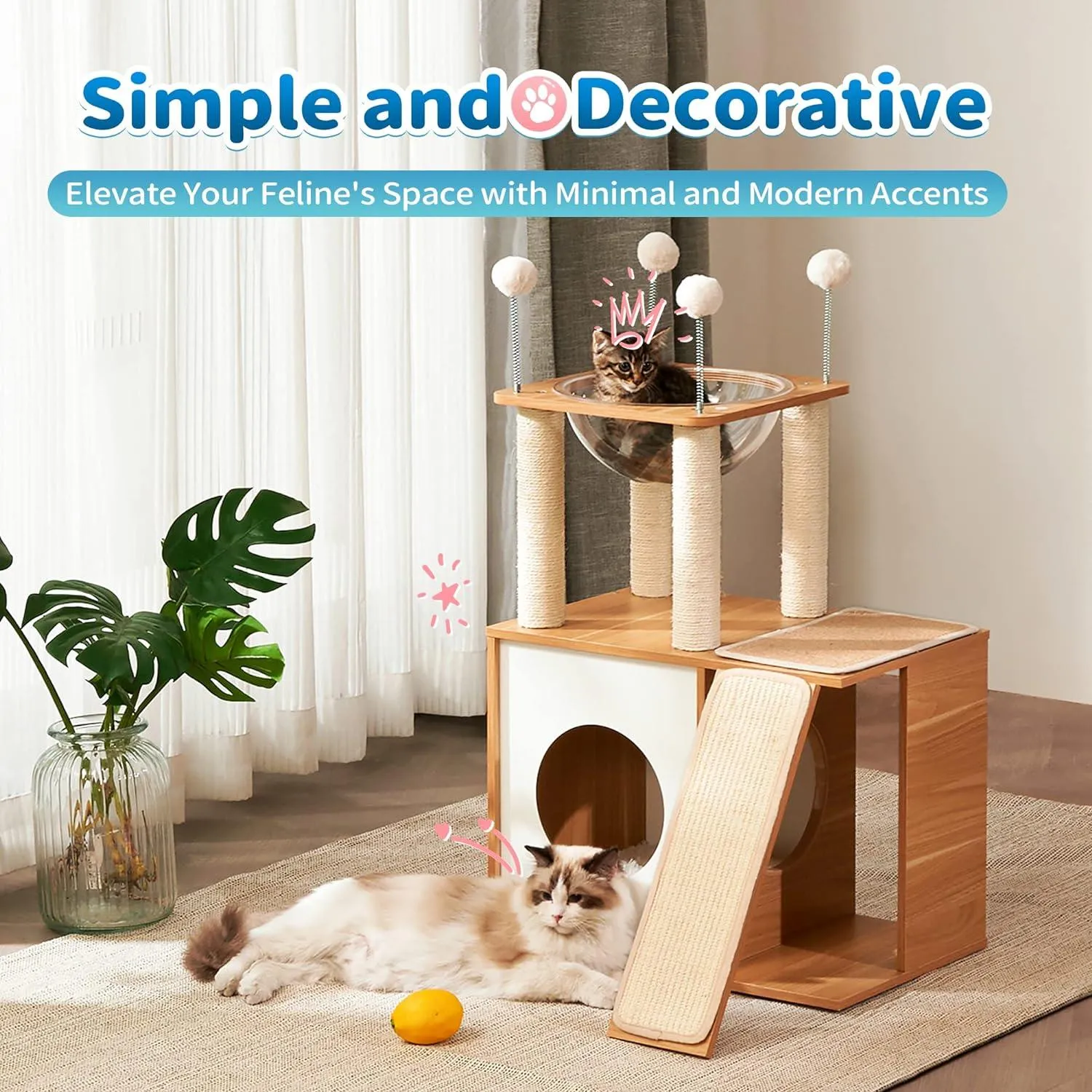 Wood Kitty Condo Climbing Furniture with Scratching Post